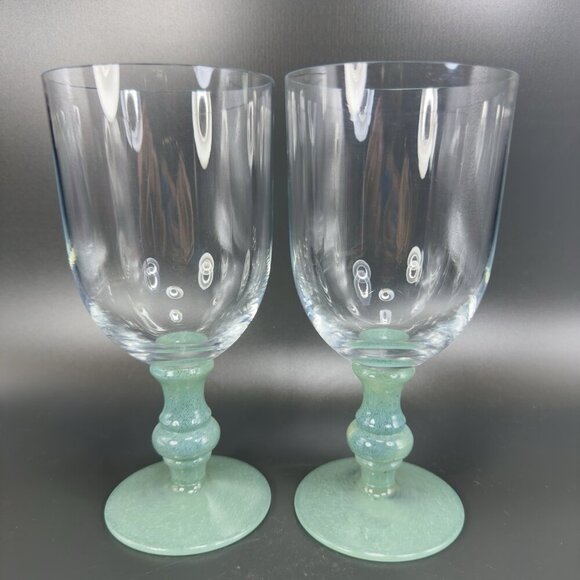 Villeroy & Boch Isabelle Green Jade Stem Tall Goblets Set 2 Clear Top Barware - Picture 1 of 12